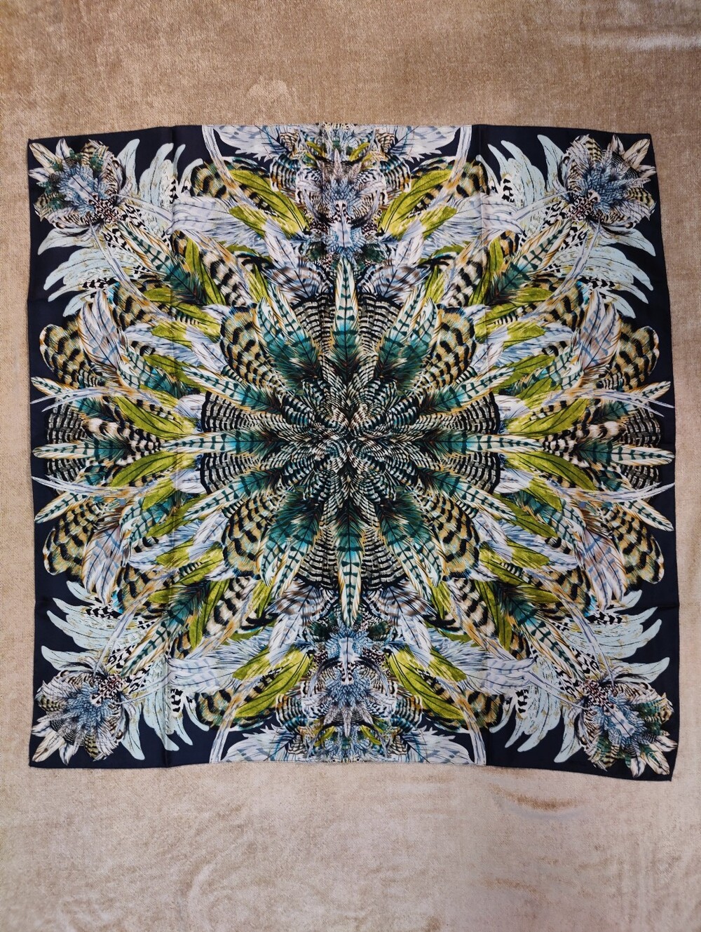 Echo Mandala Feather Print Silk Scarf